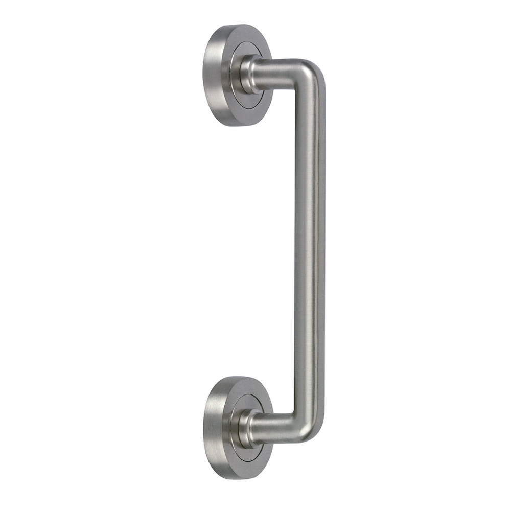 Poignée simple sur rosace ronde en zamak finition satinée modèle 034