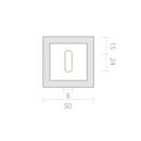 Gâche à têtière rectangulaire et à embout ovale en nickel satiné, avec angles arrondis
