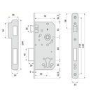 Serrure à encastrer 50mm pour cylindre européen, têtière plate, entraxe 85mm, finition nickel satiné