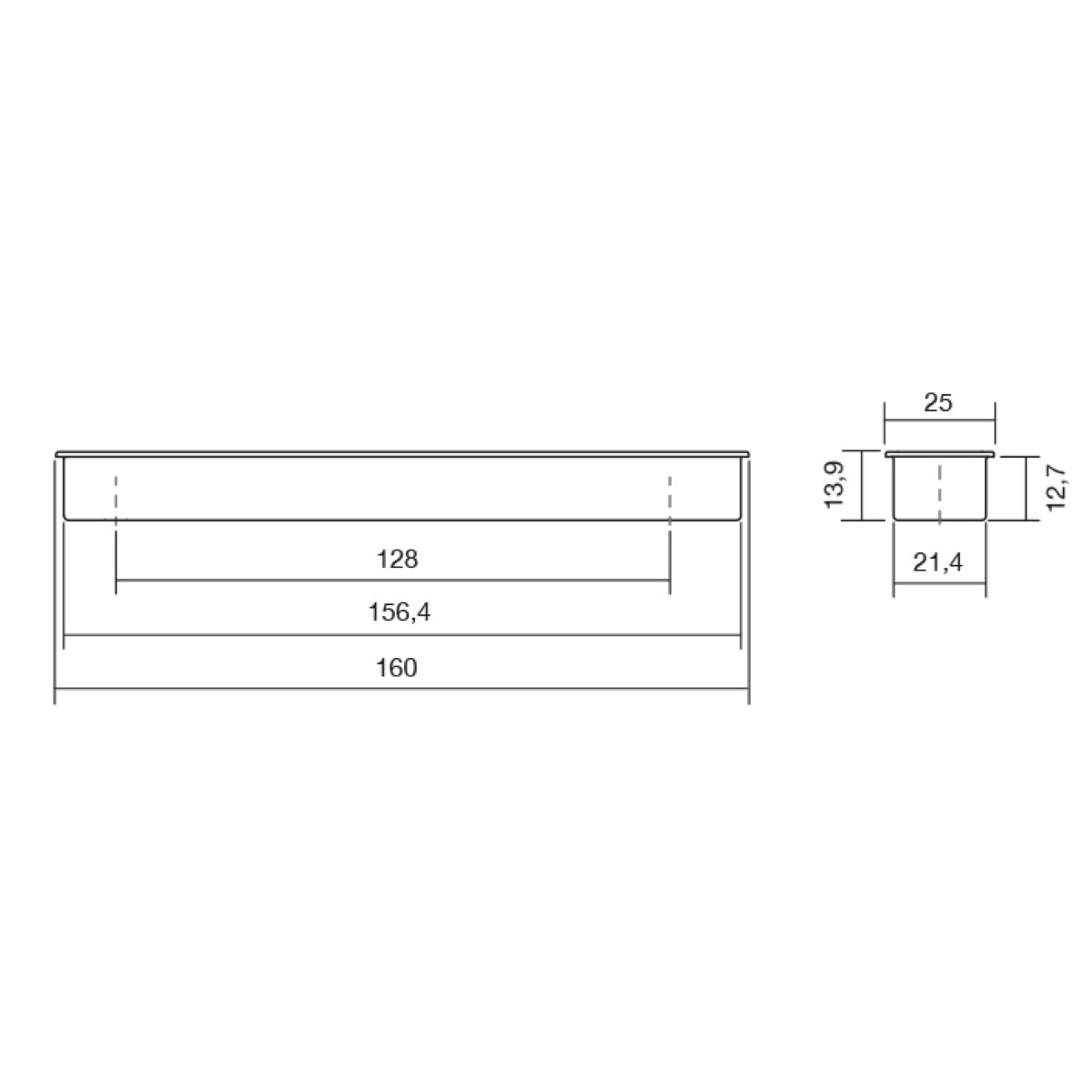 Poignée cuvette rectangulaire Clos noire de 160 mm de hauteur pour portes coulissantes