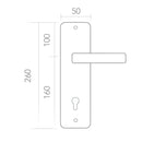 Béquille modèle '8003' avec rosace de clé 85 et plaque rectangulaire en inox pour portes