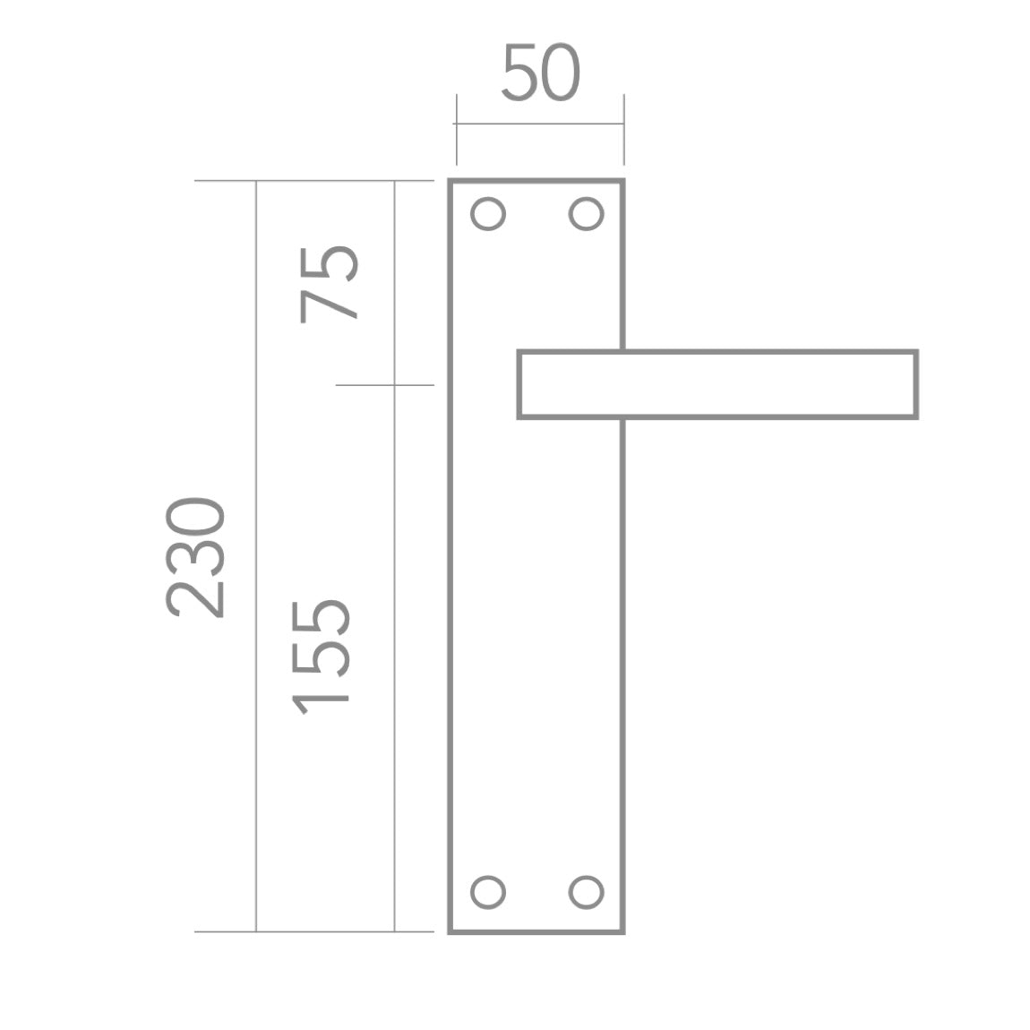 Béquille modèle « 710 » en zamak sur plaque rectangulaire, finition nickel satiné, pour portes