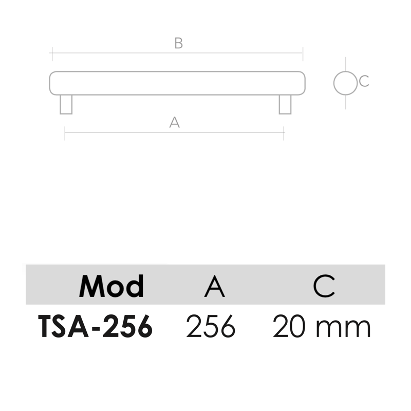 Poignée en aluminium modèle TSA pour meubles et armoires avec entraxe de 256 mm