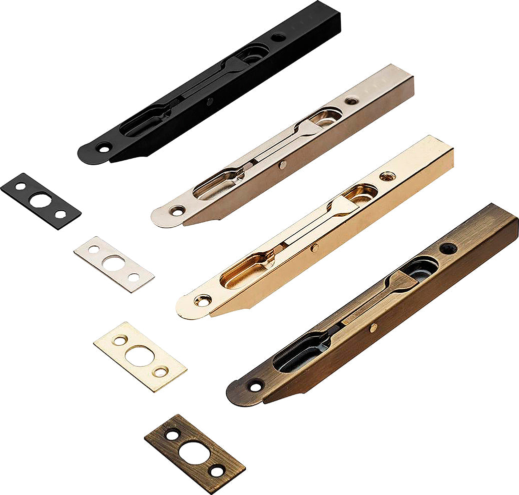 Pasador de embutir de acero 160x14,5 mm níquel satinado para puerta doble