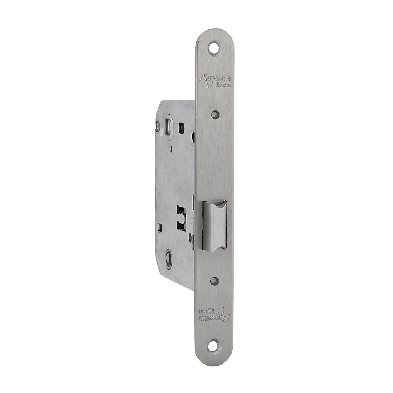 Bouton de porte excentré avec condamnation à 70 mm, finition nickel satiné, chant rond