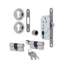 Kit pour porte coulissante avec cylindre finition nickel satiné