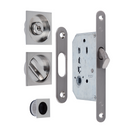 Kit pour porte coulissante avec verrou et tire-doigt carré en finition nickel satiné