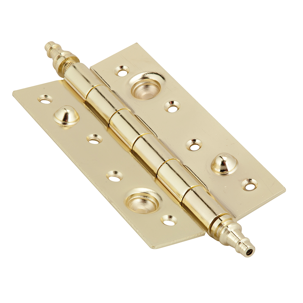 Charnière spéciale de sécurité à angle droit avec butée pour porte blindée finition laiton.