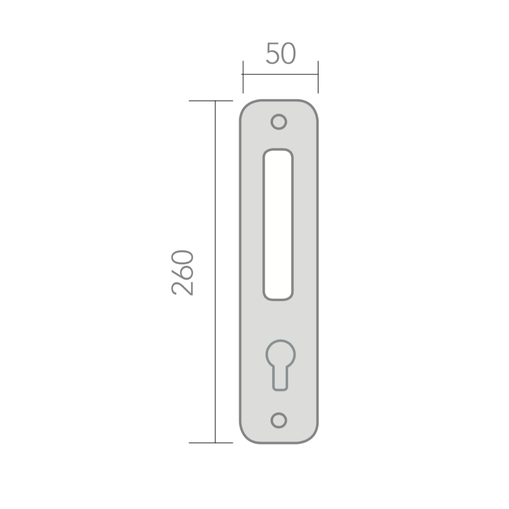 Béquille double sur plaque rectangulaire avec poignée déportée et trou de serrure modèle 8004G