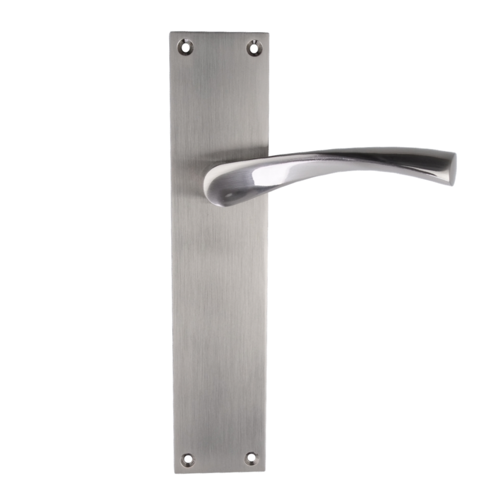 Poignée vague avec plaque rectangulaire en aluminium pour portes, finition nickel satiné, modèle « 130A »