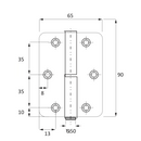 Charnière à paumelle en acier inoxydable finition noire à bouts ronds pour portes 90mm x 65mm