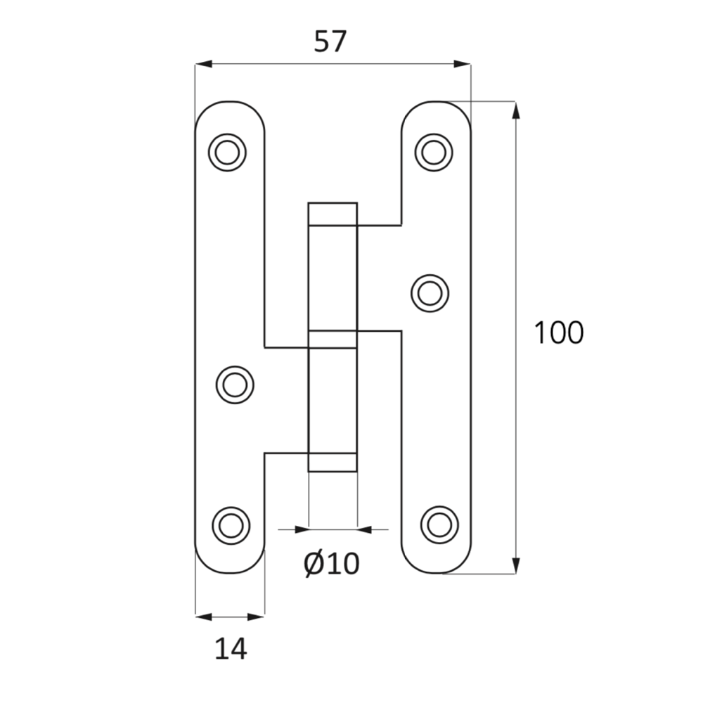 Gond à lame ronde de 100 mm de haut avec embout finition or satiné pour porte