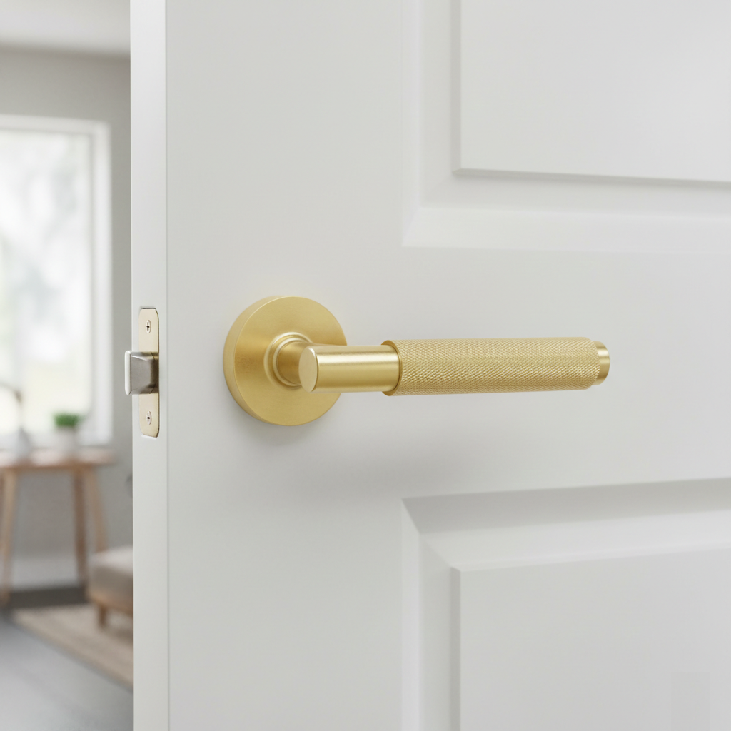 Bouton de porte à rosace ronde en Zamak doré Pepo