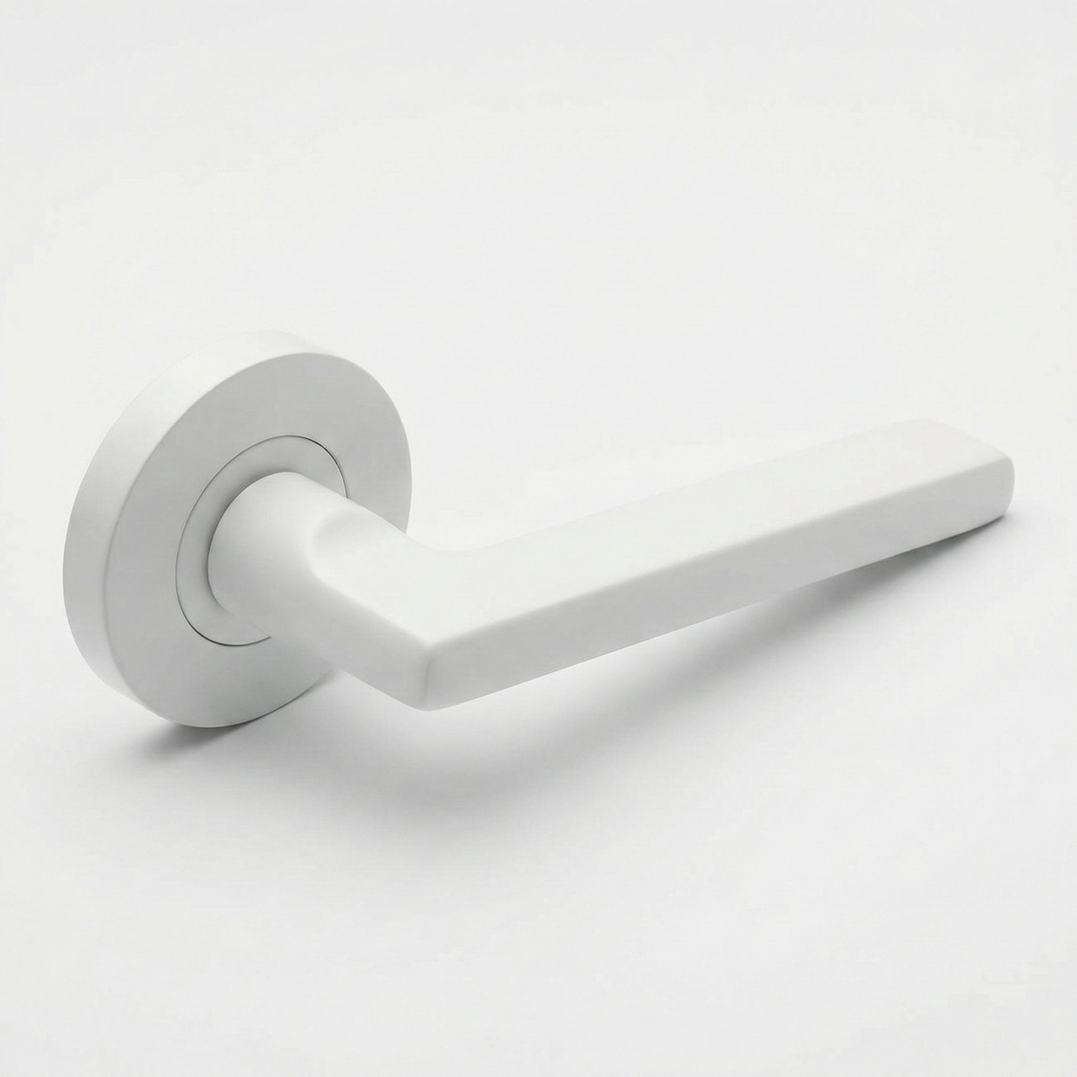 Poignée de porte aluminium sur rosace ronde, finition blanc