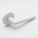 Poignée de porte aluminium sur rosace ronde, finition blanc