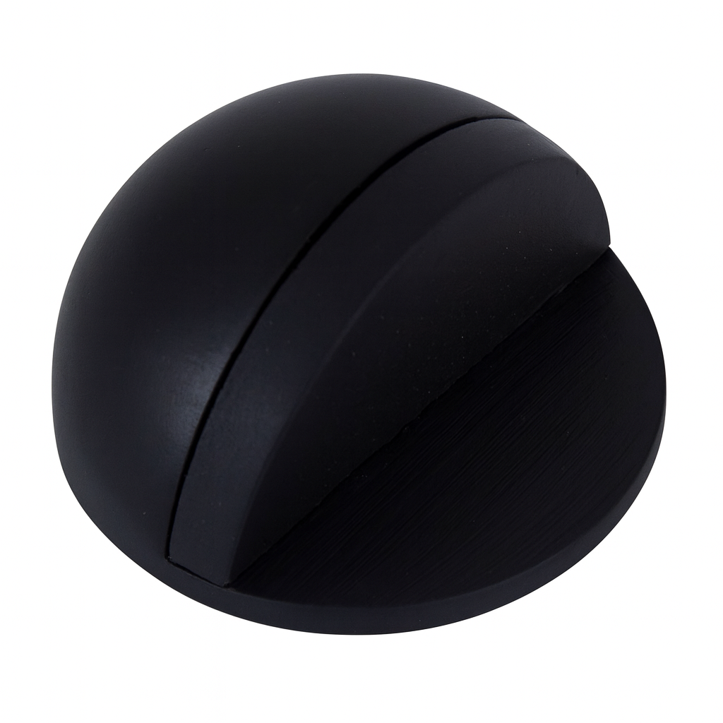 Butoir de porte adhésif NOIR semi-circulaire en zamak avec caoutchouc noir