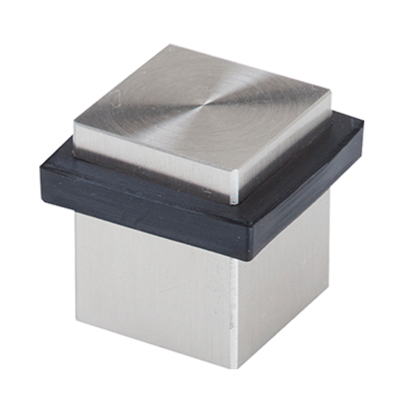 Butoir de porte carré en acier inoxydable avec caoutchouc noir côté 25 mm