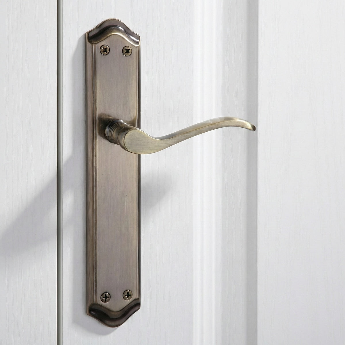 Béquille modèle '881' rustique finition cuir en aluminium avec plaque courbe pour portes