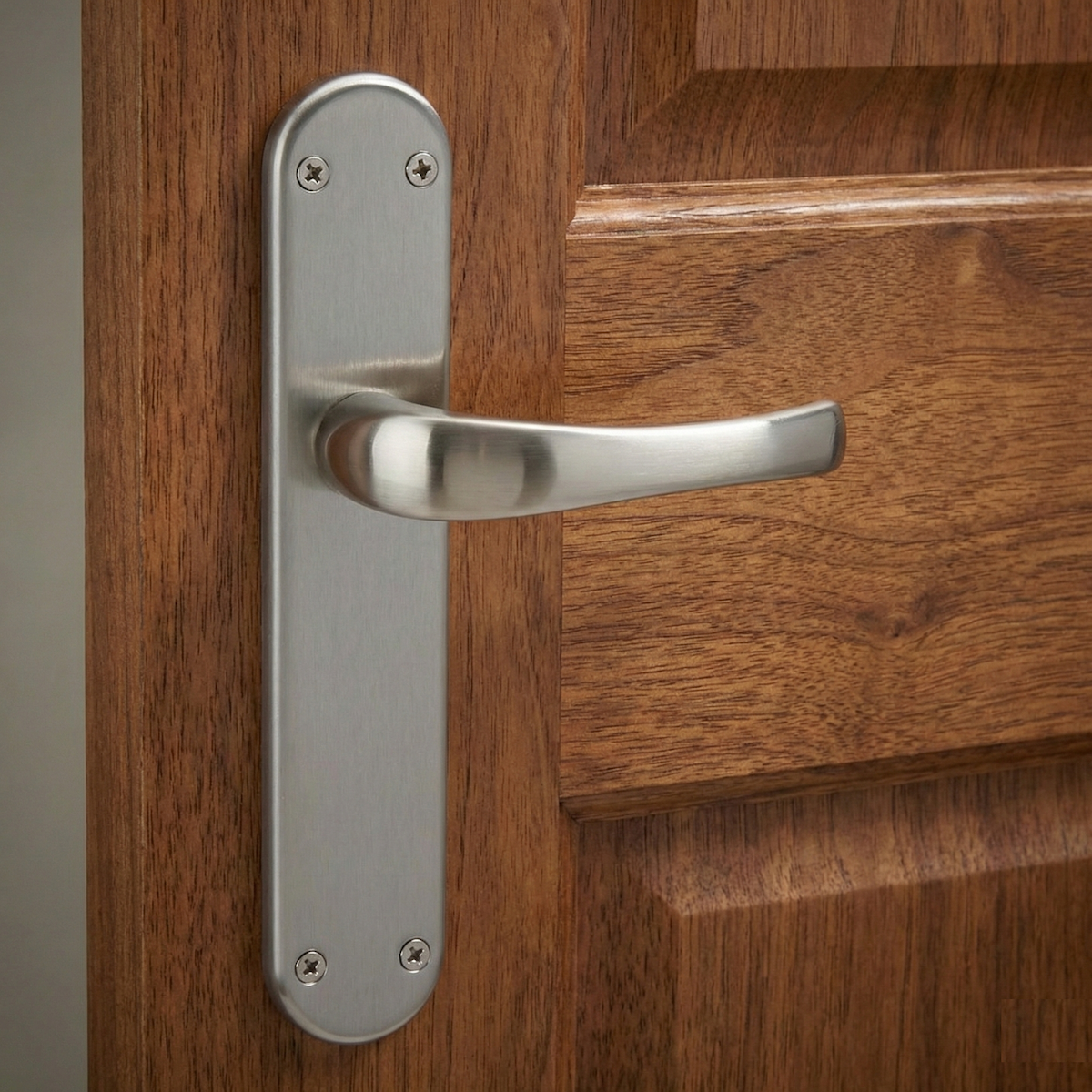 Poignée modèle '250' sur plaque ovale finition nickel satiné pour portes