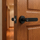 Poignée électronique avec rosace ronde finition noire avec empreinte digitale, code PIN et Bluetooth