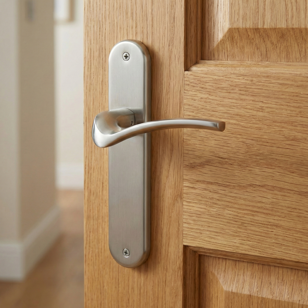 Béquille modèle '930' en zamak avec plaque ovale finition nickel satiné pour portes