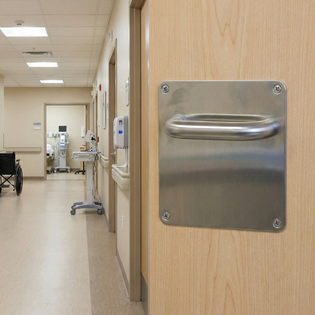 Poignée modèle "603" avec plaque carrée de 170 mm en acier inoxydable pour portes