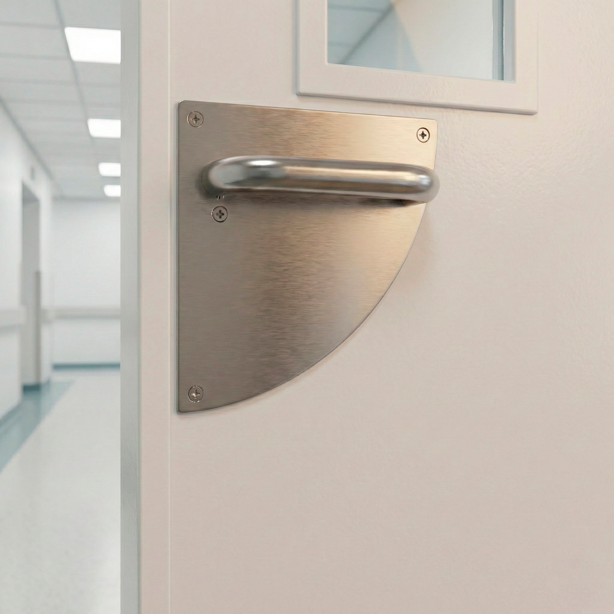 Poignée de porte modèle "4002" en acier inoxydable avec plaque semi-circulaire