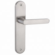 Poignée de porte avec plaque ovale en aluminium nickel satiné 250x48 mm pour portes