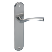 Poignée modèle '130A' vague avec plaque ovale en aluminium pour portes en finition nickel satiné
