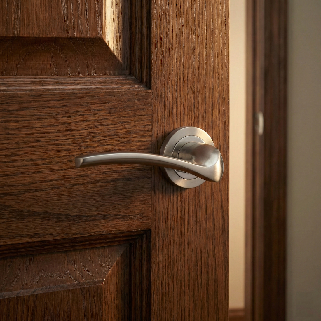 Poignée de porte ZAMAK '930' avec rosace ronde et finition nickel satiné