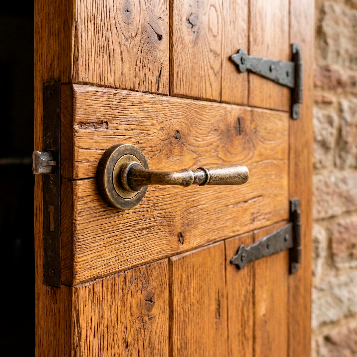 Poignée modèle '507' avec Rosette Ronde finition cuir vieilli pour portes